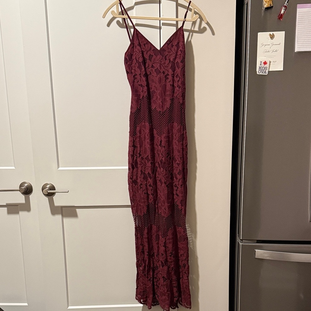 Tobi Burgundy Lace Maxi Dress